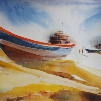 By the Sea water colour painting by Dipankar Ghosh