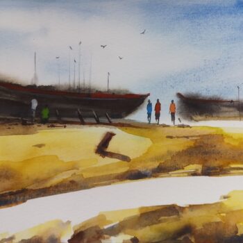 By the Sea water colour painting by Dipankar Ghosh