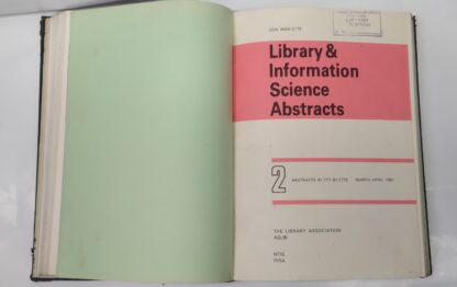 LISA - 1981 - (Library & Information Science Abstracts )-Annual Indexes - 1981 The Library Association Edited By Nicholas L. Moore, B. Tech., A.L.A., M.I. Inf. Sc., M.I.O.P., M. Inst. Pkg. ANNUAL INDEXES Edited by Frances M. Cox, A.L.A and Daphne M. Tomlinson, B.A., A.L.A Library Association Publishing 7 RIDGMOUNT STREET LONDON, WC1E7AE Cover - Leather Binding Condition -Very Good -(See In Photos) Length - 30cm Breadth - 20.5cm