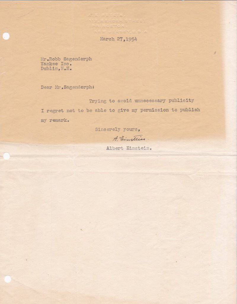 Albert Einstein hand-signed letter