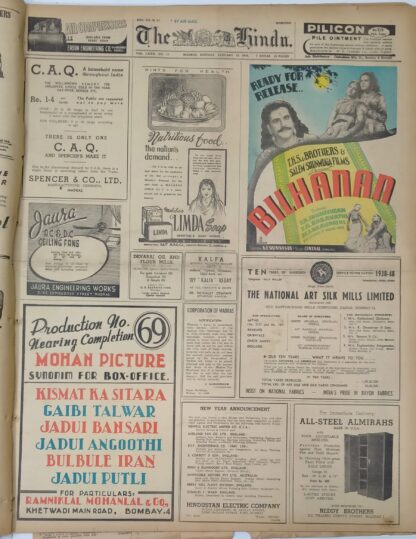 The Hindu: Monday,19 January 1948 - Vintage Collectible Newspaper (1948)