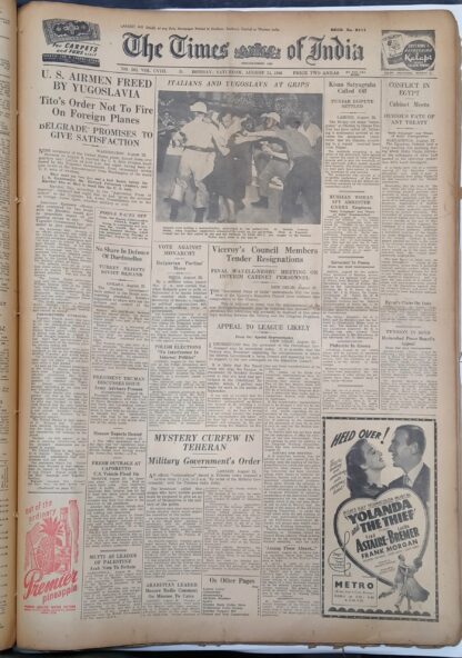 The Times of India : Saturday, 24 August 1946 - Vintage Rare Collectible Newspaper (1946)