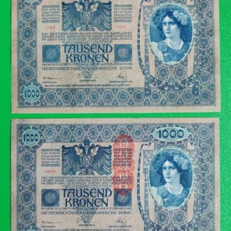 Austria-Hungary 1000 Kronen Overprint (DEUTSCHÖSTERREICH) XF+ 1919(02.01.1902)(P-59)