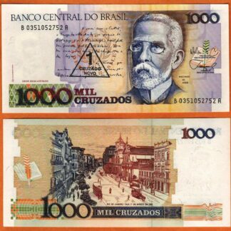 Brazil 1 Cruzado Novo Over 1000 MIL Cruzados Overprint UNC 1989 (P-216)