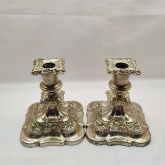 Rare - Vintage Antique Silver-Plated Floral Gilt Candlesticks Made in England
