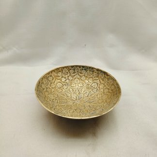 Vintage Brass Carved Plate, Beautiful Ornament Decor Plate with Pedestal Base